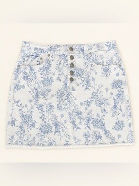 Seven7 Women’s White Mini Skirt With Blue Floral Print, Size 8